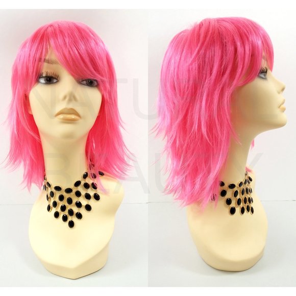 Hot pink layered shag wig 12\